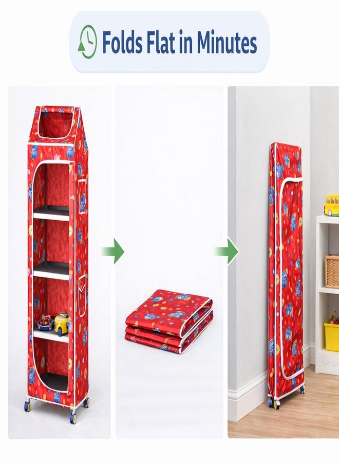 Maanit Collapsible Wardrobe Organizer, 5 Racks Storage Rack for Kids (Red) - Image 4